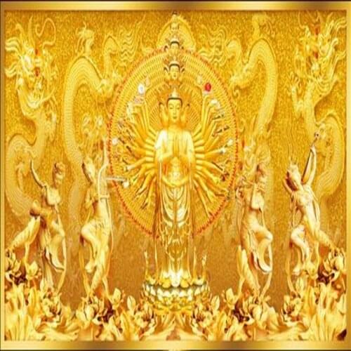 Custom mural 3D dimensional mural temple room TV background wallpaper Golden Buddha Avalokiteshvara wallpaper mural