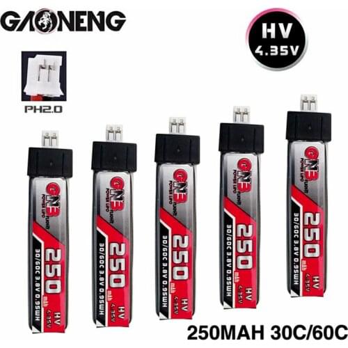 5PCS GAONENG 1S 250mAh 3.8V 30C/60C HV Lipo Battery for Blade Nano QX Inductrix FPV Tiny Whoop Tiny7 Betafpv 65S RC Drone