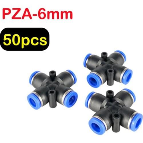 50pcs 4 Way Cross Shape Equal Pneumatic 6mm OD Hose Tube Push In 4-Port Air Splitter Gas Connector Quick Fitting