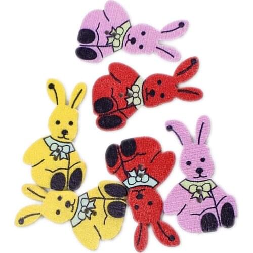 50Pcs Rabbit Mixed Color Holes Wooden Buttons Clothes Sewing Scrapbooking Decor