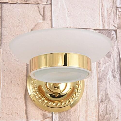 Bathroom Accessory Luxury Polished Gold Color Brass frosted Glass Dish Wall Mounted Bathroom Soap Dish Holder mba588