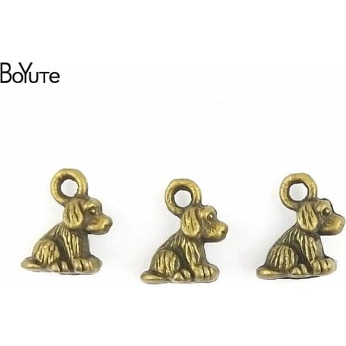 BoYuTe (100 Pieces /lot) 10*10*5MM Fashion Antique Bronze Plated Metal Dog Pendants Diy Charms for jewelry Making Accessories