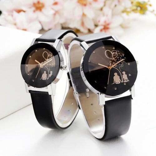 Popular Fashion Back View Couple Watch Men Women Casual PU Leather Strap Quartz Watch Ladies Dress Couple Watch Leather Strap