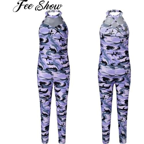 Kids Girls Halter Neck Dancing Gymnastics Leotards Sportswear Sleeveless High Waist Pants Dance Jumpsuit Gym Yoga Sport Bodysuit