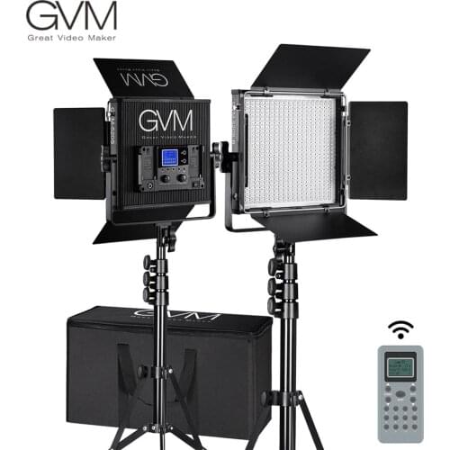 GVM 520S-B Bi-Color LED Video Studio Photographic 2 Lights Panel Kit with Stand Folding Barndoor Soft Diffuse Wireless Control