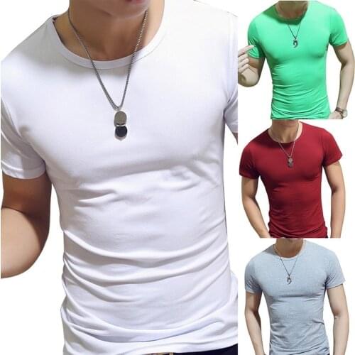 Mens T shirt Slim Fit O-neck Short Sleeve Muscle Fitness Casual Hip Hop Cotton Top Summer Fashion Basic T-shirt Large Size