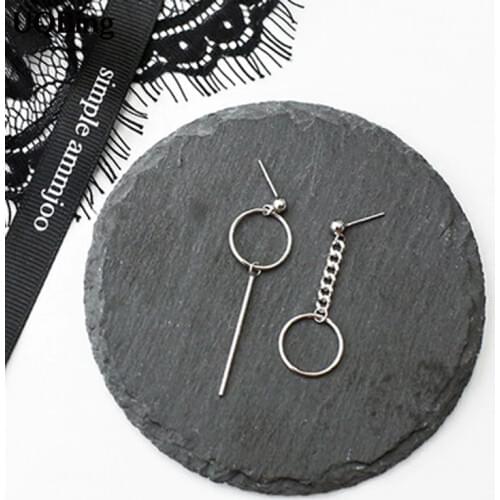 Geometric Circle Asymmetric 925 Sterling Silver Stud Earrings Jewelry Pendientes Brincos
