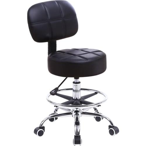 KKTONER Swivel Round Rolling Stool PU Leather with Adjustable FootRest Height Adjustable Task Drafting Chair with Back (BLACK)
