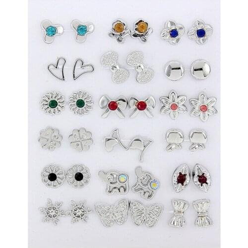 Julie Wang 18Pairs Plastic Stud Earrings Set Mixed Styles Rhinestone Star Heart Geometric Animal Flower Women Girls Jewelry