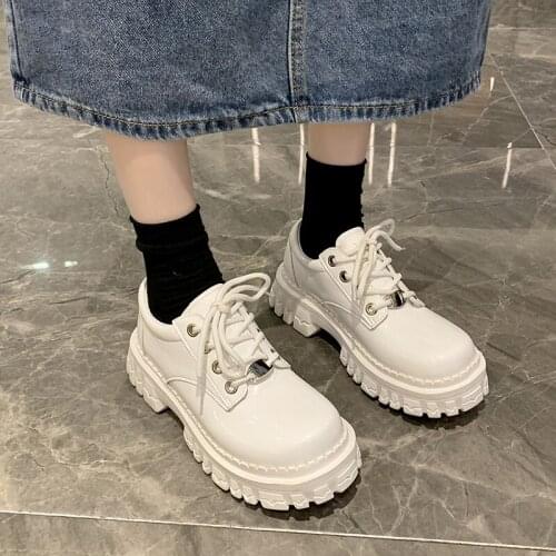 Summer thin thick-soled lace-up platform single shoes patent leather black Japanese jk leather shoes British style small leather