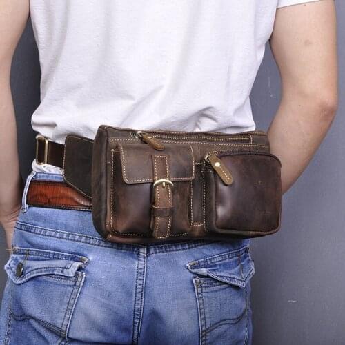 Fashion Quality Leather Male Crossbody Sling Bag Design Casual Travel Cigarette Phone Case Fanny Waist Belt Bag Pack Men 811-10