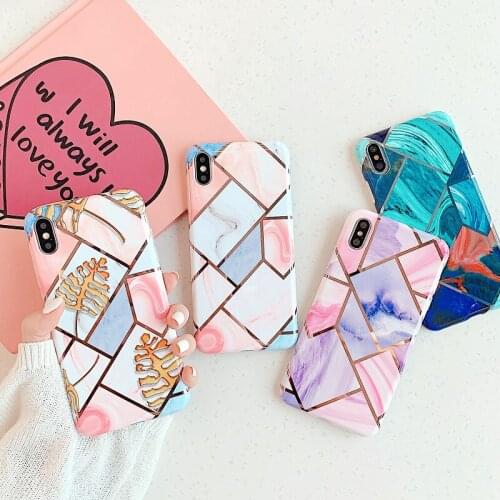 Fashion Electroplated marble Pink banana leaf phone soft case For iphone 12 11 Pro max X XR XS SE 2020 7 8 plus silicone cover