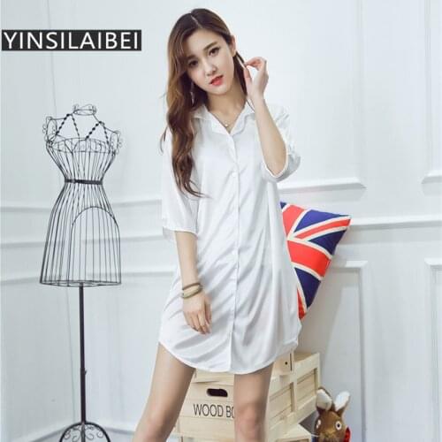 New Arrival Summer Cool Ice Silk Satin Nightgown Women Sexy Loose Sleepshirts Lounge Plus Size Night Dress Sleepwear SR016#35