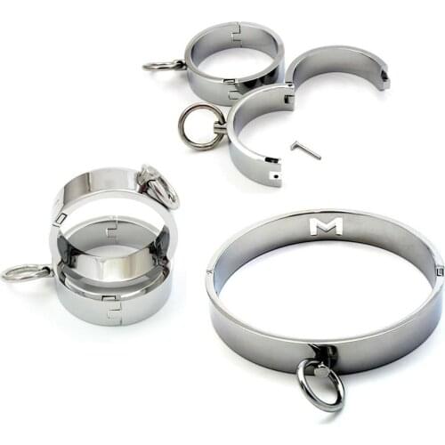 New Adult Games Metal Restraints BDSM Bondage Neck Collar Hand Ankle Cuffs Chains Sex Toys For Couples Handcuffs Iron Sex Set