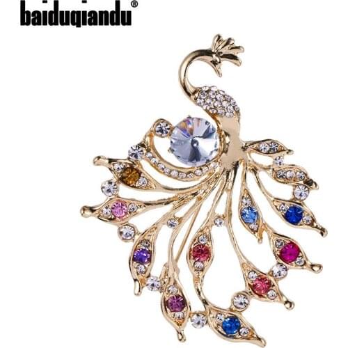 Baiduqiandu New Arrival Crystal Peacock Brooch Pins Trendy Clothing Dress Hat Jewelry Accessories