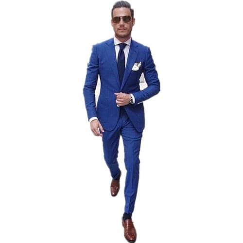 New Blue blazer formal business suits slim fit blazer men suit mens wedding suits groomsmen tuxedo custom made (jacket+pants)