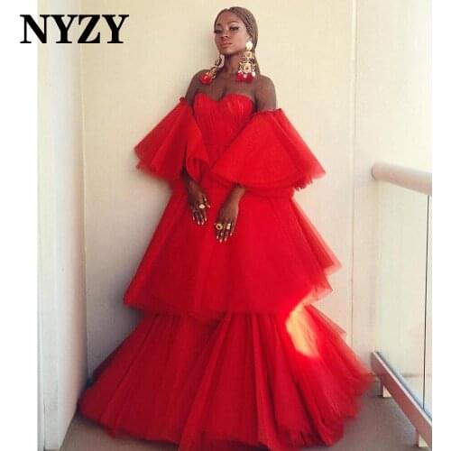 NYZY E364 Ball Gown Tulle Africa Arabic Red Evening Dresses Long Luxury 2021 Party Prom Dress Evening Gowns