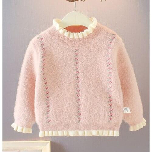 Autumn Baby Girls Sweaters Soft Cotton Knitwear Pullover Lace Round Neck Girls Wool Sweater Toddler Kids Clothes 1 2 3 4 5 6 Y