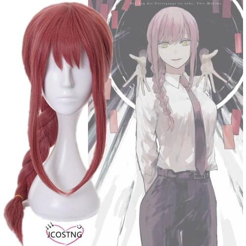 Makima Cosplay Wig Anime Chainsaw Man Cosplay Long Pink Braided Synthetic Hair Halloween Party Role Play Wigs