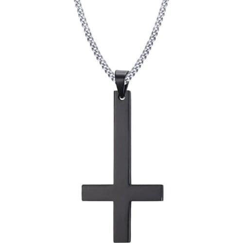 Stainless Steel Upside Down Cross Necklace Inverted Cross Pendant with Chain