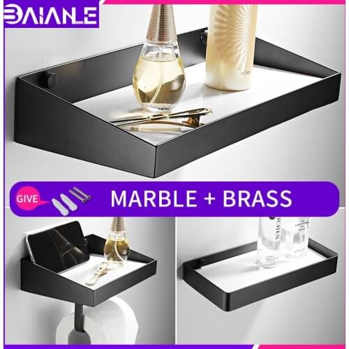 Marble Brass shelf wall mounted creativity bathroom black toilet Paper roll holder shower shampoo storage rack phone holder