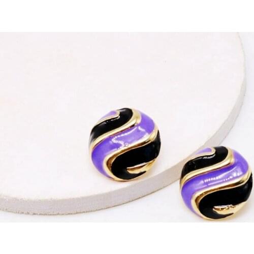 Multi-Color Enamel Earring Cute Purple Black Round