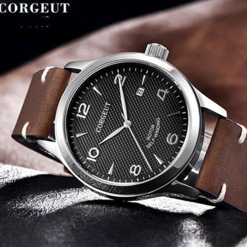 Corgeut Luxury Top Brand Sapphire Crystal Miyota Automatic Men Watch Sport Design Male Clock Leather Nylon Mechanical Wristwatch