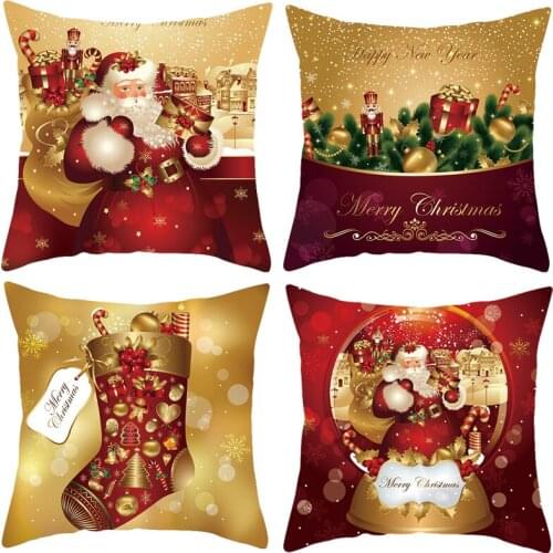 45x45cm Christmas Golden Red PillowCase Santa Claus Cushion Cover Christmas Decoration for Home Noel Natal Navidad 2021