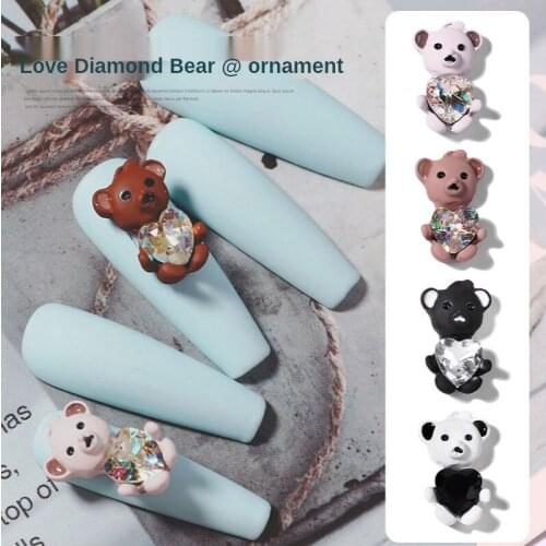 Bear Cute Hug Love Heart Shaped Nail Supplies Nail Art Decoration Rhinestone 3D Glamour Nail Sequins Nail Accessories