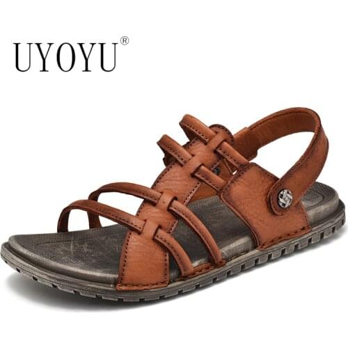 High Quality 100% Genuine Leather Fashion Mens Sandals Summer Beach Men Slippers Male Soft Comfortable Outdoor Shoes Man Sandals