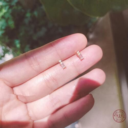 925 Sterling Silver Simple Square Crystal Stud Earrings Women Sweet Romantic Wedding 14K Gold Jewelry Accessories Gifts