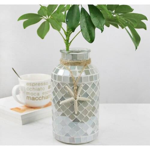 Modern Mosaic Glass Vase Terrarium Hydroponic Systems Pink Purple Floral Straight Flower Pot Wedding Living Room Home Decoration