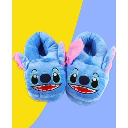 Cartoon Smile Stitch Home Anime Slipper Winter Warm Indoor shoes Plush Stuffed Home slippers New Birthday Gifts 27cm