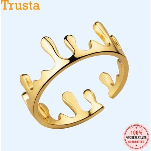 Trusta 2019 New 100% 925 Sterling Silver Rings Size 5 6 7 Golden Water drop S925 Ring for Gift For Women Girls Lady DS1387