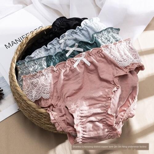 New Pleated Cotton Underwear Women 's Mid Waist Plus Size Antibacterial Cute Girl Breifs