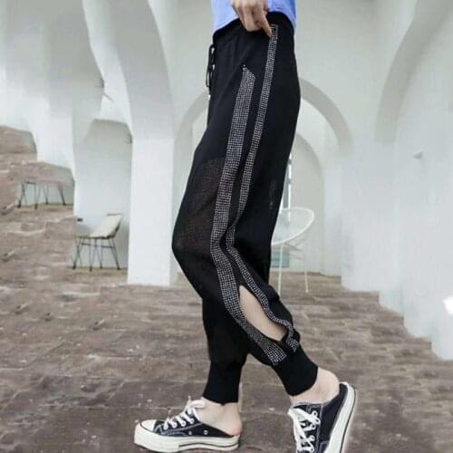 Heavy Industry Hot Drill Split Hollow Casual Pants Womens Pants Knitted Pants Loose 2021 Spring/Summer Black Pants