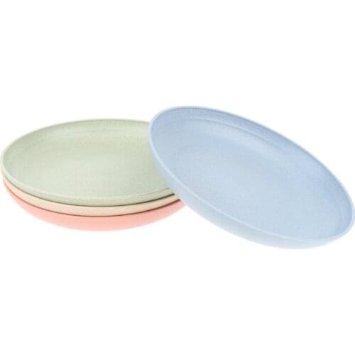 4 pieces outdoor camping plates made of wheat straw for fruit, salad, pasta