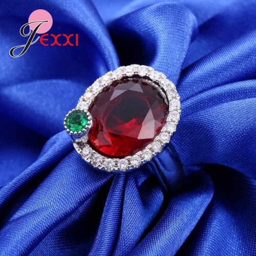 Unique Design Fashion Round Red Crystal Wedding Rings For Woman Jewelry Valentines Days Gifts Engagement Finger Ring