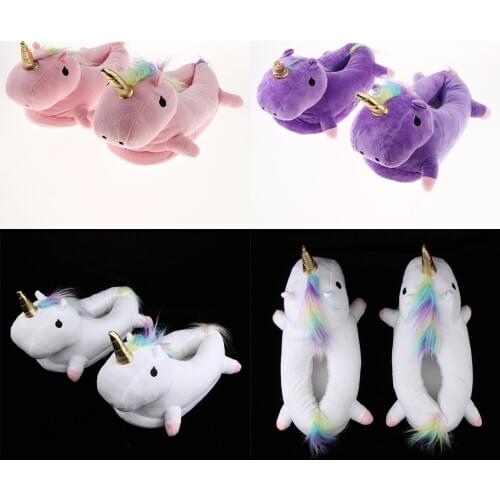 Cozy Plush Unicorn Slippers Funny Animal Home Slipper House Shoes for Women Girls Winter indoor Warm Shoes