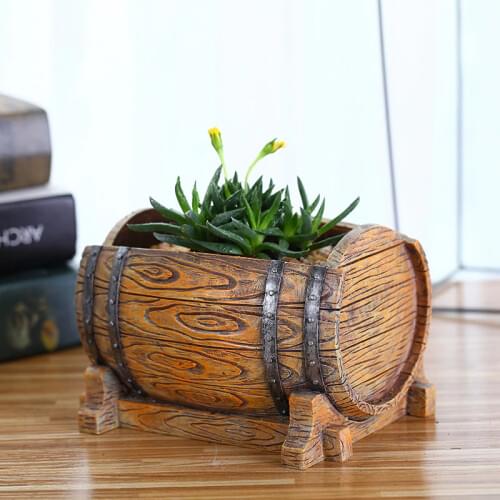 Wine Barrel Creative Succulent Flower Pot Resin Indoor Meaty Potted Home Decorations Craft Ornament