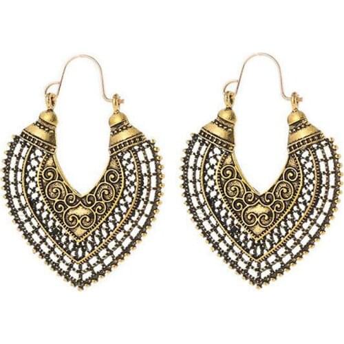 Vintage Heart-shaped Alloy Drop Earrings For Women Bohemian Elegant Antique Ethnic Dangle Earring 2019 Fashion Female Jewelry