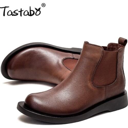 Tastabo Womens Chelsea Boots Genuine Leather 2021 New Autumn Winter Fashion Womens Ankle Boots Retro Martin Boots Ladies