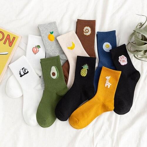 Womens Tube Cotton Socks Korean Street Fashion Spring and Summer Thin Cute Japanese Giraffe Cartoon Pattern Stockings