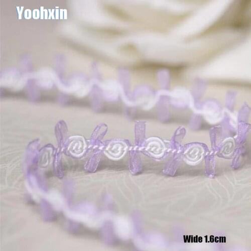1.6CM Wide New Embroidery Purple flower lace fabric trim ribbon DIY sewing applique collar fringe craft wedding guipure decor
