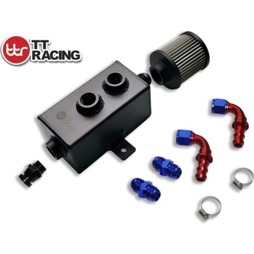1L_OT_BK_KIT - Universal Aluminum 1L Oil Catch Tank CAN Reservoir+Breather Filter W/Fittings Black