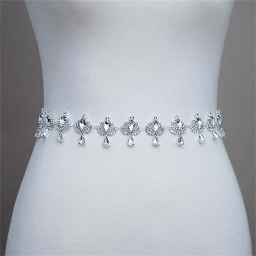 1 Yard Handmade Crown Shape Rhinestone wedding belt for Women Dress Cute Water drop Chain Trim Applique for Garment Jewelry DIY