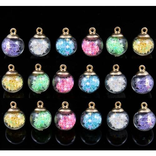 10 Pcs 3D Acrylic Bead Pendant Ball Pentagram Sequins Wrapped Acrylic Pendant Charms for Jewelry Making Necklace Decoration