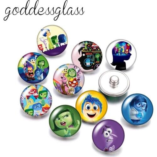 Disney Inside Out Joy Sadness Anger Fear 10pcs Round photo glass 18mm snap buttons for 18mm snap bracelets jewelry