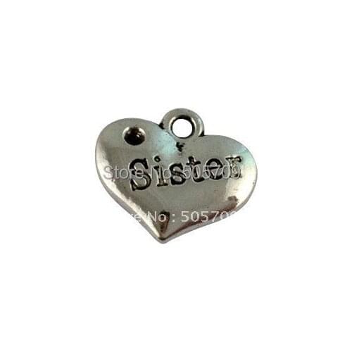 120Pcs Tibetan Silver Color SISTER heart charms A17021