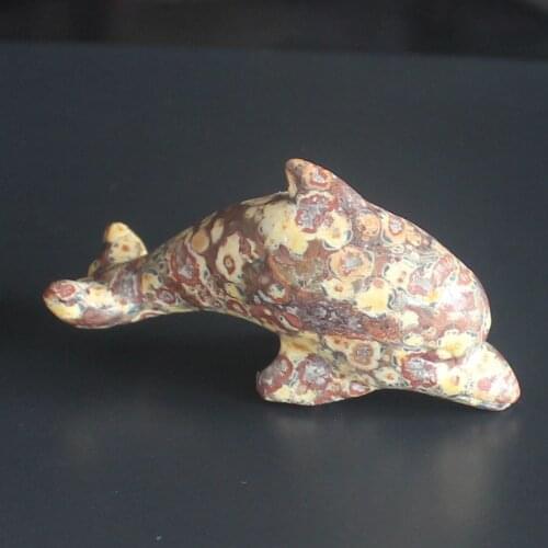2'' Hand carved leopard skin jasper dolphin animal figurine carving